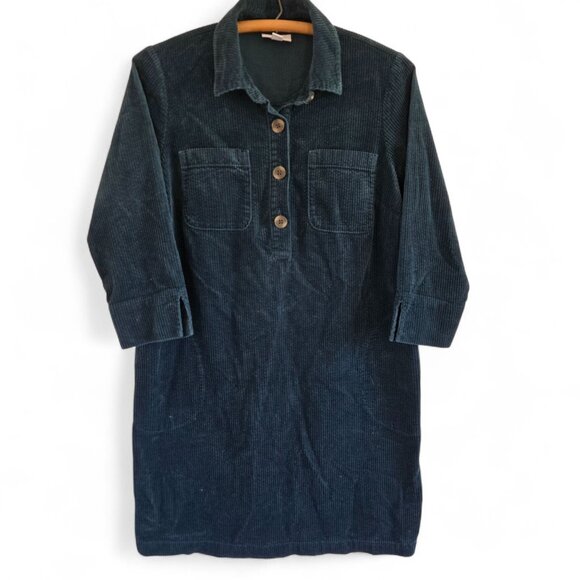 J. Jill Dresses & Skirts - J. Jill XS Petite Corduroy Shirt Dress Teal Blue 3/4 Sleeve Pockets